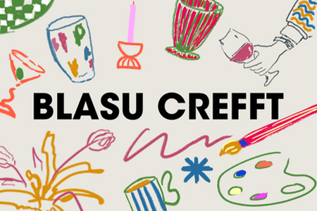 Pictures of drawings people have made with the words Blasu Crefft in the middle